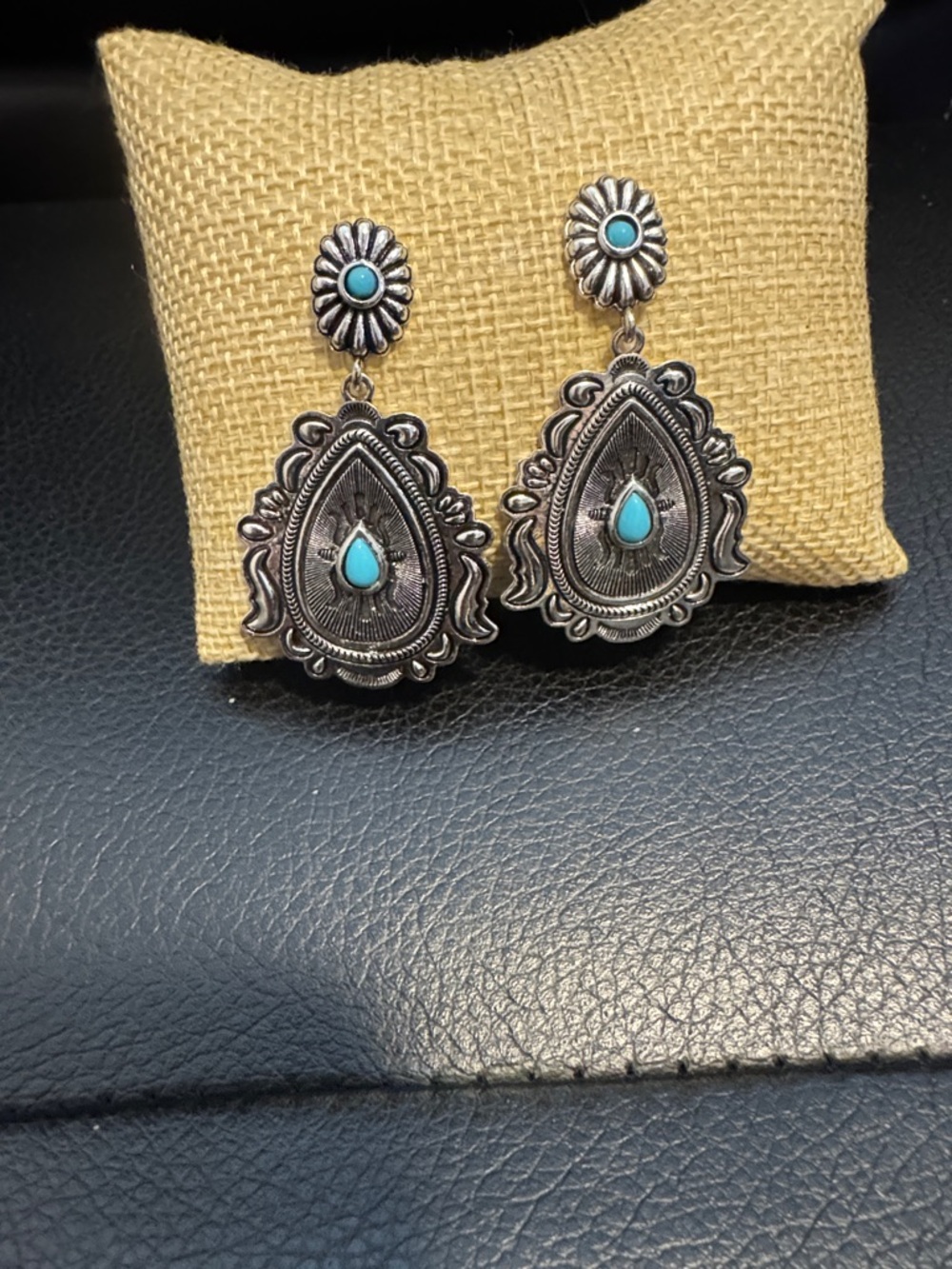 Silver-Tone Teardrop Earrings with Turquoise Accents